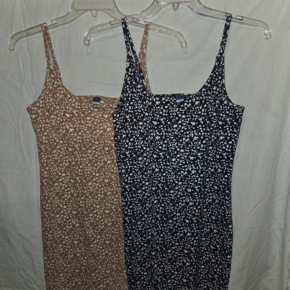 Old Navy Floral Midi Dresses in Navy and Tan